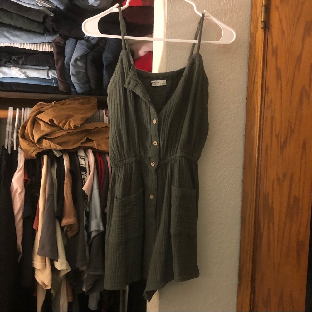 Olive Green Sleeveless Button-Front Jumpsuit